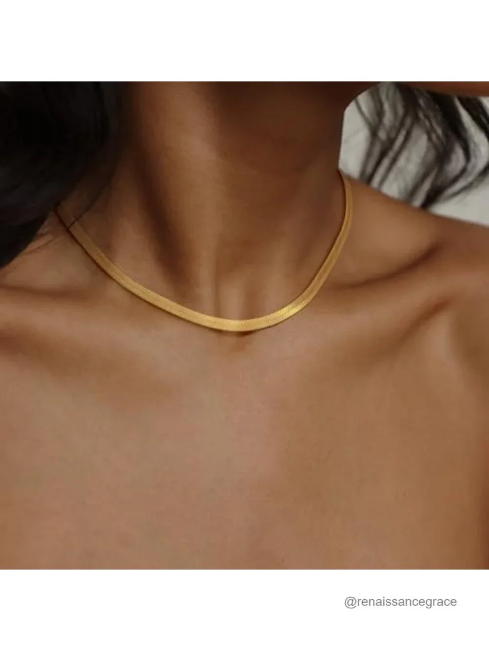 14K Gold Plated Snake Chain Necklace for Women, 5mm Herringbone Choker with